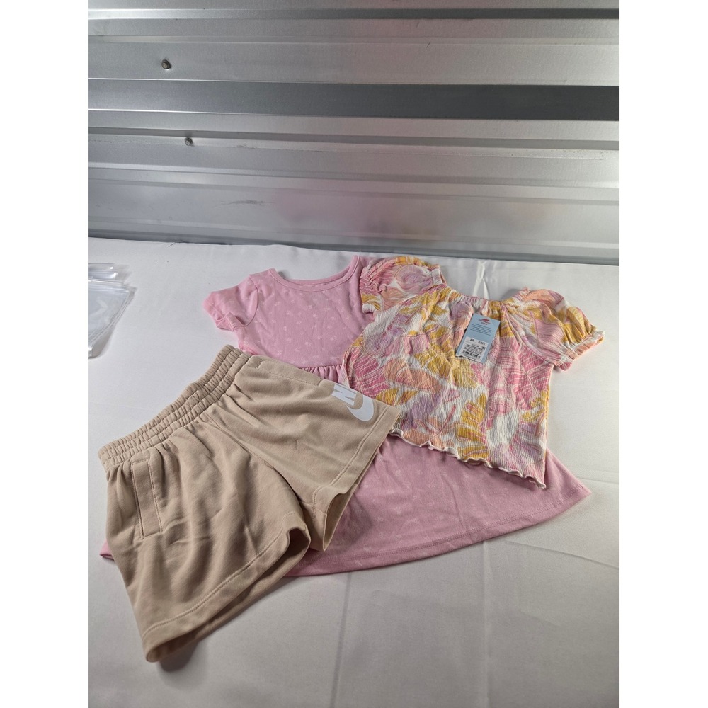 Girls 2T Clothes Bundle 3pc Cat & Jack Dress & Top, Nike Shorts Pink Tan NWT